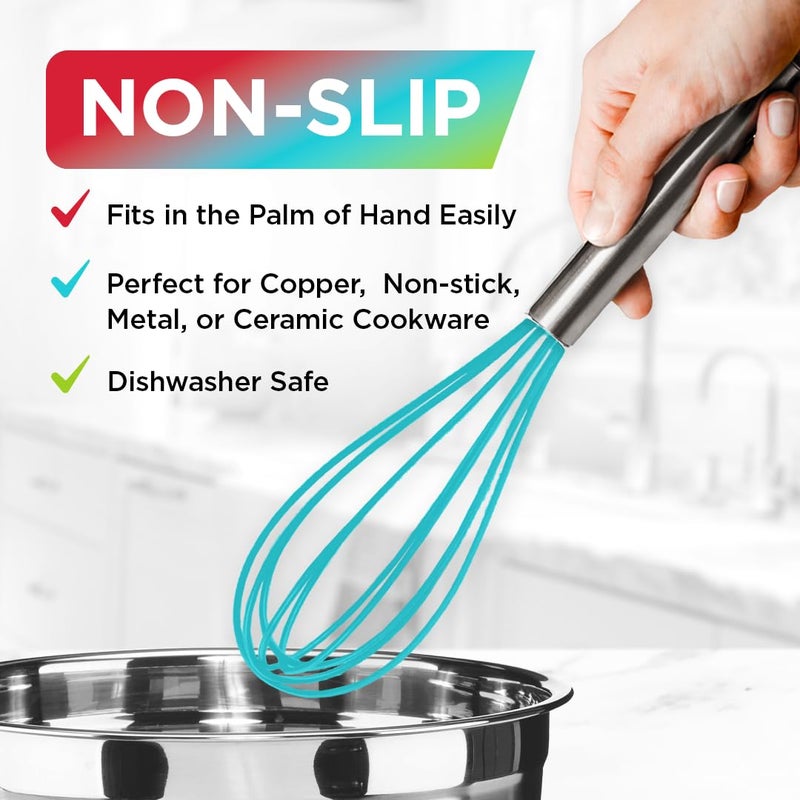 Wired Whisk Silicone Whisk Set of 3 - Silicone Whisks for Cooking Non-Scratch - Silicone Whisk Set - Hand Whisk - Wisk - Metal Whisk - Small Whisk - Mini Whisk - Stainless Steel Whisk - Image 3